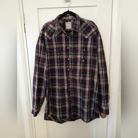Roper Men's Western Plaid Rodeo Button Up Top - Picture 1 of 6